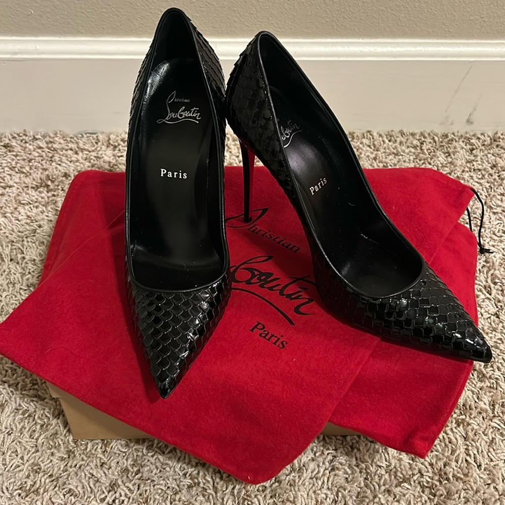 AUTHENTIC Christian Louboutin Kate 100 Heels- Patent Bird Heels